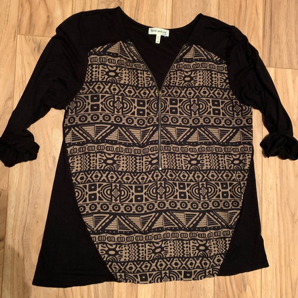 Tribal print top with zipper